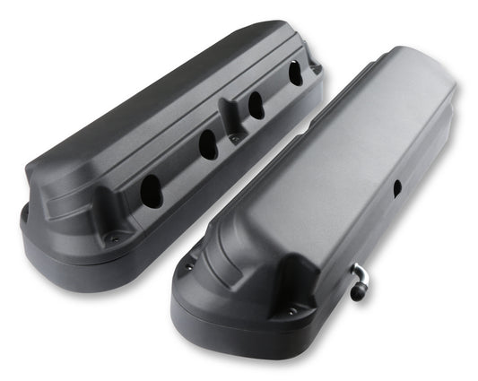 Valve Cover - Tall - Baffled - Hidden Coils - 2-Piece - Aluminum - Black Paint - GM LS-Series - Pair