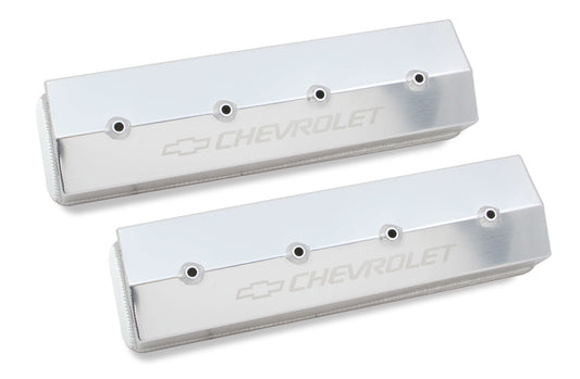 Valve Cover - GM Track Series - Tall - Hardware Included - Chevy Bowtie - Fabricated Aluminum - Silver - Small Block Chevy - Pair