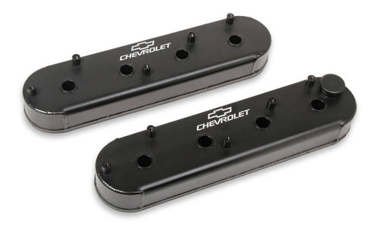 Valve Cover - GM Track Series - Stock Height - Hardware Included - OEM Coil Stands - Chevy Bowtie - Fabricated Aluminum - Black Powder Coat - GM LS-Series - Pair