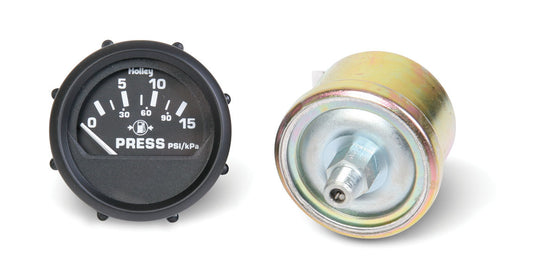 Fuel Pressure Gauge - 0-15 psi - Electric - Analog - Short Sweep - 2-1/16 in Diameter - Black Face - Each