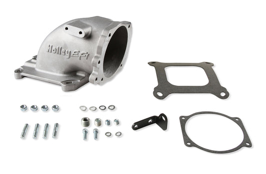 Intake Elbow - 105 mm Max Throttle Body - Aluminum - Natural - Ford Throttle Body to Square Bore Mounting Flange - Each