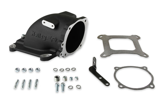 Intake Elbow - 105 mm Max Throttle Body - Aluminum - Black Powder Coat - Ford Throttle Body to Square Bore Mounting Flange - Each