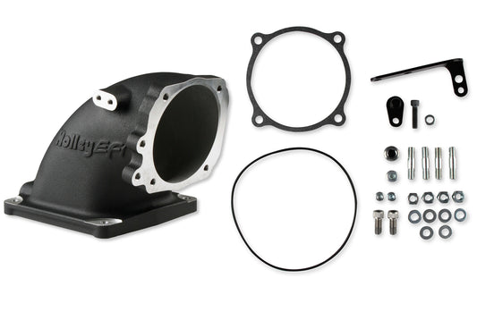 Intake Elbow - 105 mm Max Throttle Body - Aluminum - Black Powder Coat - Ford Throttle Body to Dominator Mounting Flange - Each