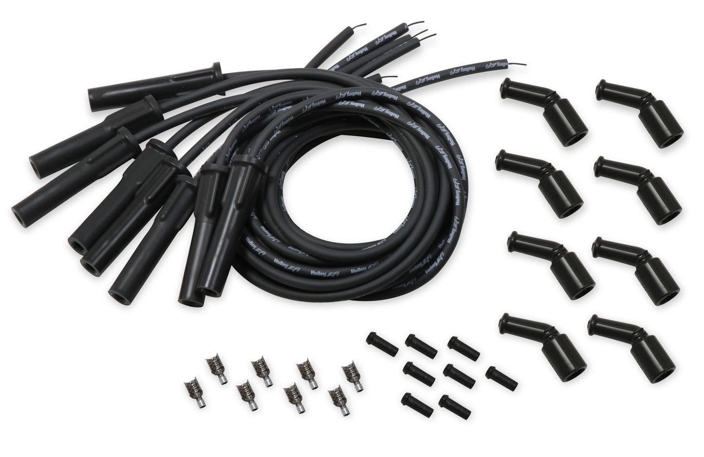 Spark Plug Wire Set - Spiral Core - 8 mm - Black - 135 / 180 Degree Plug Boots - Cut to Fit - GM LS-Series - Small Block Chevy - Kit