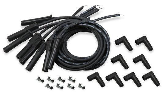 Spark Plug Wire Set - Spiral Core - 8.2 mm - Black - Straight / 90 Degree Plug Boots - Socket Style - Cut-To-Fit - V8 - Kit