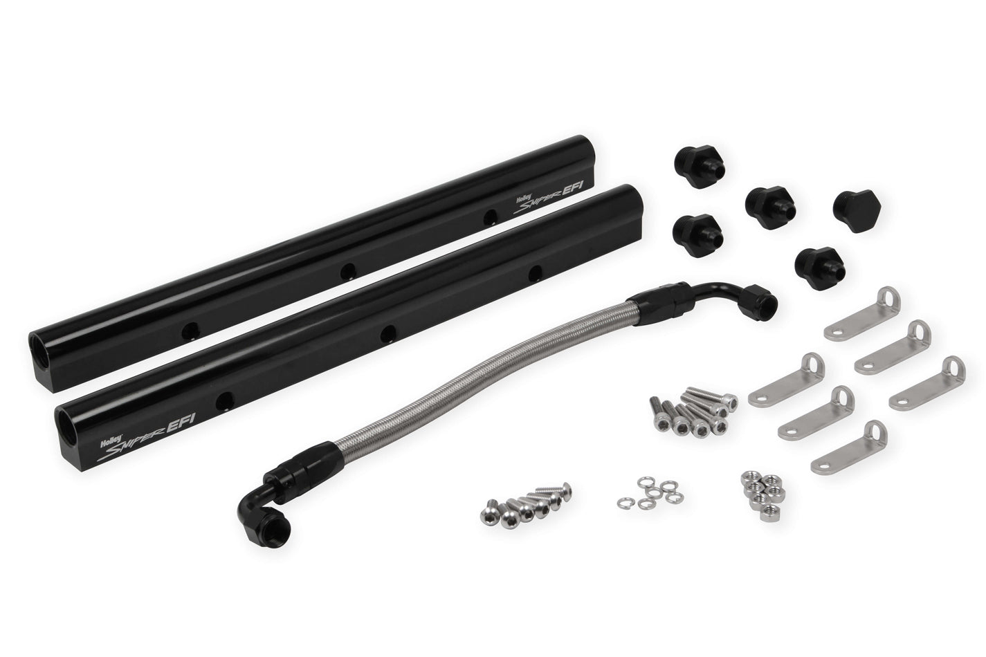 Fuel Rail - Complete - Brackets / Fittings / Lines - Aluminum - Black Anodized - GM LS-Series - Kit