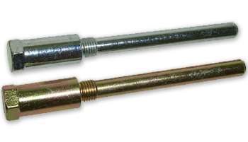 Brake Caliper Bolt - 3/8-16 in Thread - 4.75 in Long - 5/8 in Hex - Built-In Shoulder - Steel - Zinc Oxide - GM - Pair