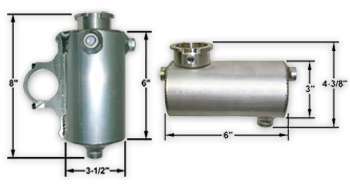 Recovery Tank - Coolant - 31.97 oz - 8 in Tall - 3.5 in Diameter - Dual 1/4 in NPT Female Inlets - 3/8 in NPT Female Outlet - Aluminum - Natural - Each