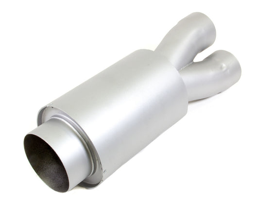 Muffler - Merge - Dual 3-1/2 in Inlets - 5 in Outlet - 7 in Diameter Body - 21 in Long - Steel - Gray Paint - Each
