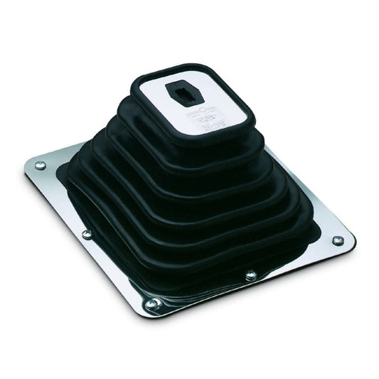 Shifter Boot - Super Boot - 7-3/4 in x 8-3/4 in Base - Rectangle Boot - Rubber / Steel - Black / Chrome - Universal - Each