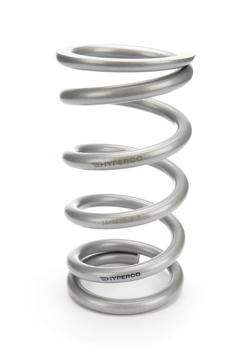 Coil Spring - Conventional - 5 in OD - 9.9 in Length - 500 lb/in Spring Rate - Front - Steel - Silver Powder Coat - Each