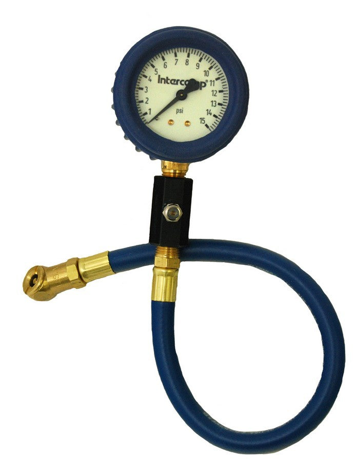 Tire Pressure Gauge - Deluxe - Glow in the Dark - 0-15 psi - Analog - 2-1/2 in Diameter - White Face - 1/5 lb Increments - Each