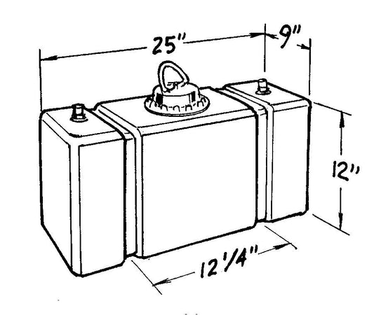 Fuel Cell - Circle Track - 10 gal - 25 in Wide x 9 in Deep x 12 in Tall - 8 AN Outlet / Vent - Foam - Plastic - Black - Each