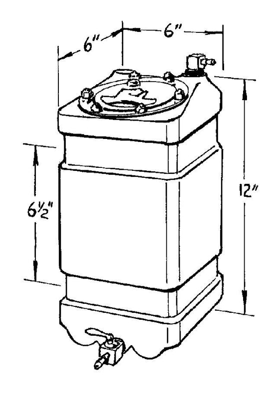 Fuel Cell - Junior Dragster - 1 gal - 6 in Wide x 6 in Deep x 12 in Tall - 1/4 in Petcock Outlet - 1/4 in Vent - Foam - Plastic - Black - Each