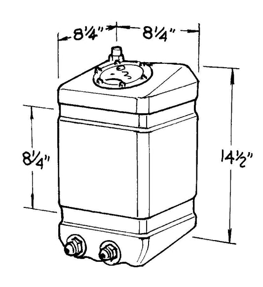 Fuel Cell - Drag Race - 3 gal - 8.25 in Wide x 8.25 in Deep x 14.5 in Tall - Two 8 AN Outlets - 6 AN Vent - Foam - Plastic - Black - Each