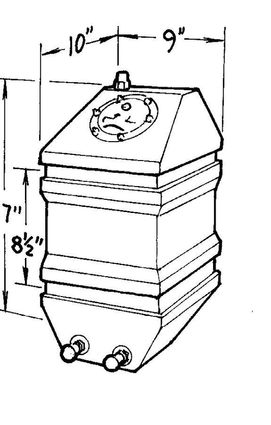 Fuel Cell - Drag Race - 4 gal - 9 in Wide x 10 in Deep x 17 in Tall - Two 8 AN Outlets - 6 AN Vent - Foam - Plastic - Black - Each