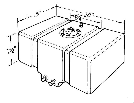 Fuel Cell - Drag Race - 8 gal - 20 in Wide x 15 in Deep x 7.5 in Tall - Two 8 AN Outlets - 6 AN Vent - Foam - Plastic - Black - Each