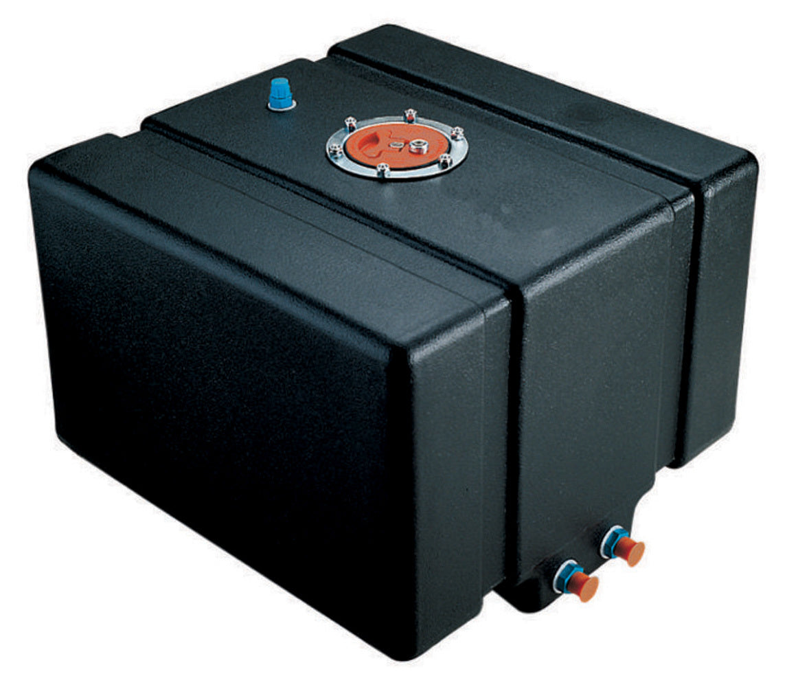 Fuel Cell - Drag Race - 12 gal - 17.5 in Wide x 16 in Deep x 10 in Tall - Two 8 AN Outlets - 6 AN Vent - Plastic - Black - Each