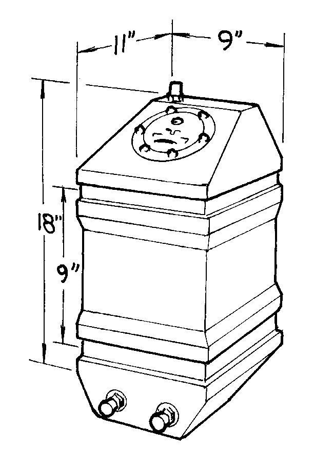 Fuel Cell - Drag Race - 5 gal - 9 in Wide x 11 in Deep x 18 in Tall - Two 8 AN Outlets - 6 AN Vent - Foam - Plastic - Black - Each