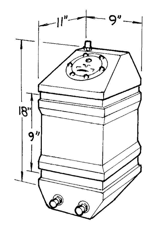 Fuel Cell - Drag Race - 5 gal - 9 in Wide x 11 in Deep x 18 in Tall - Two 8 AN Outlets - 6 AN Vent - Foam - Plastic - Black - Each