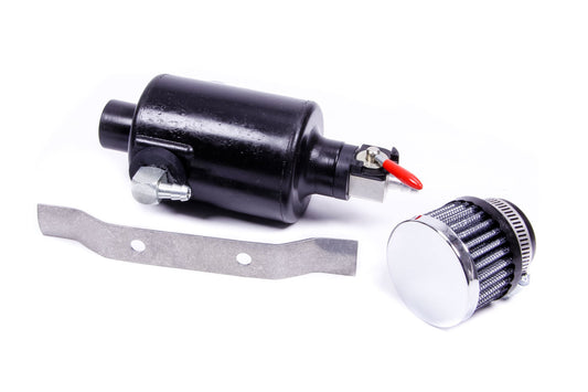 Breather Tank - Bolt-On - 2.375 in Diameter x 7.375 in Tall - 1 Pint - 1/4 in Hose Barb Inlet - Ball Valve Drain - Breather Included - Plastic - Black - Each