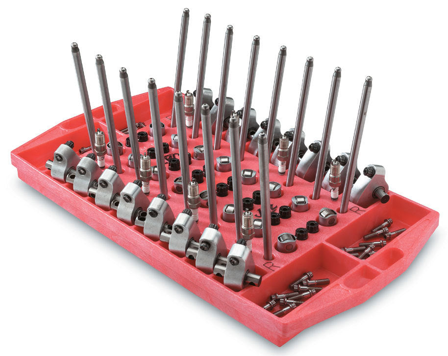 Valvetrain Organizer - Rocker Tray - Rocker Arms / Lifters / Pushrods / Spark Plugs - Plastic - Red - Each