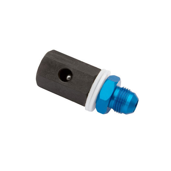 Roll Over Valve - Vent - Internal - Check Valve - 6 AN Male Outlet - Nylon Washers - Aluminum - Blue Anodized - Each