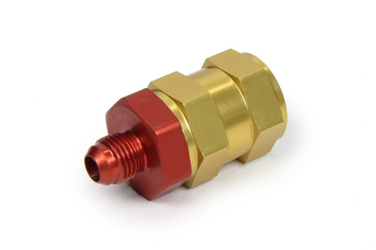 Roll Over Valve - Vent - External - Check Valve - 6 AN Female Inlet - 6 AN Male Outlet - Brass / Aluminum - Natural / Red Anodized - Each