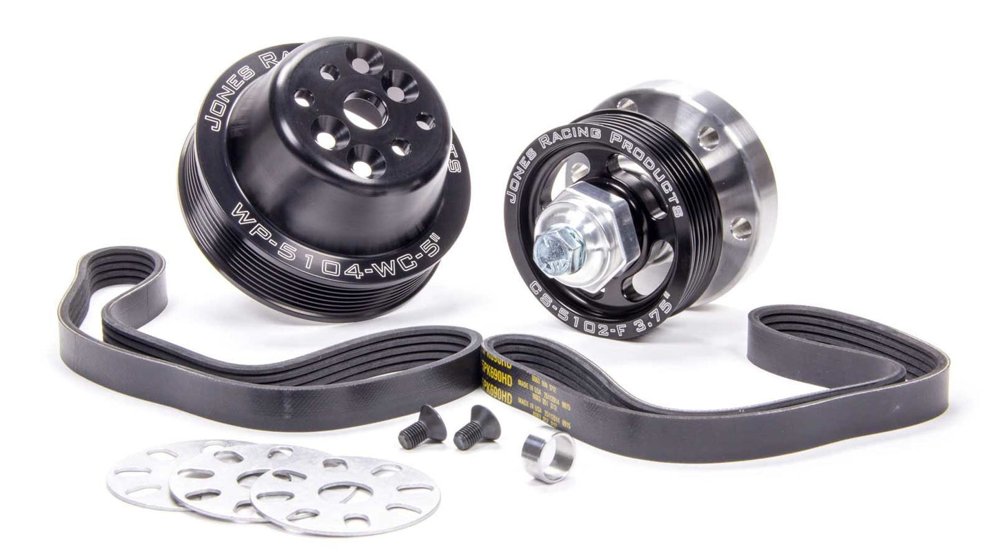 Pulley Kit - 6-Rib Serpentine - Aluminum - Black Anodized - Small Block Ford - Kit