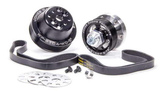 Pulley Kit - 6-Rib Serpentine - Aluminum - Black Anodized - Small Block Ford - Kit