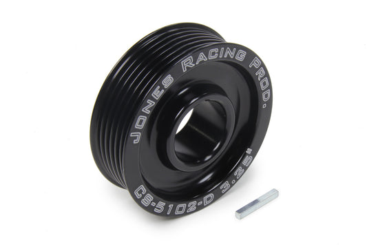 Crankshaft Pulley - Serpentine - 6-Rib - 3.25 in Diameter - 1-1/8 in Mandrel - 1/8 in Keyway - Aluminum - Black Anodized - Each