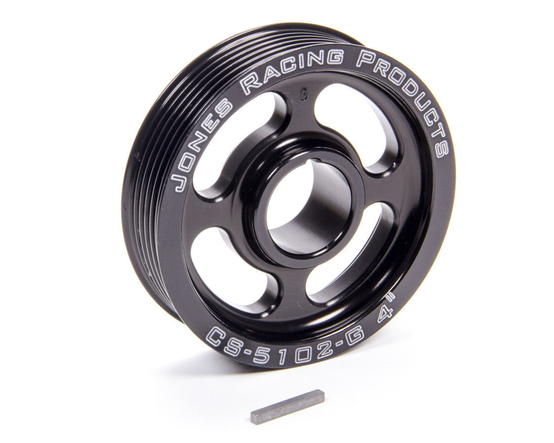 Crankshaft Pulley - Serpentine - 6-Rib - 4 in Diameter - 1-1/8 in Mandrel - 1/8 in Keyway - Aluminum - Black Anodized - Each