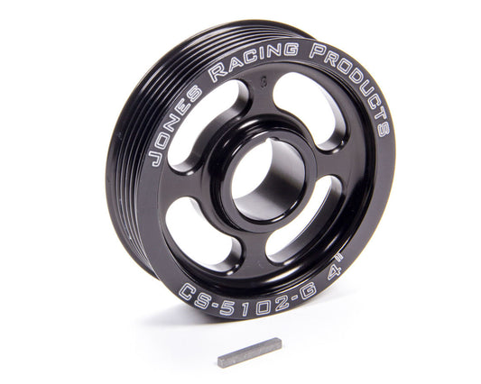 Crankshaft Pulley - Serpentine - 6-Rib - 4 in Diameter - 1-1/8 in Mandrel - 1/8 in Keyway - Aluminum - Black Anodized - Each