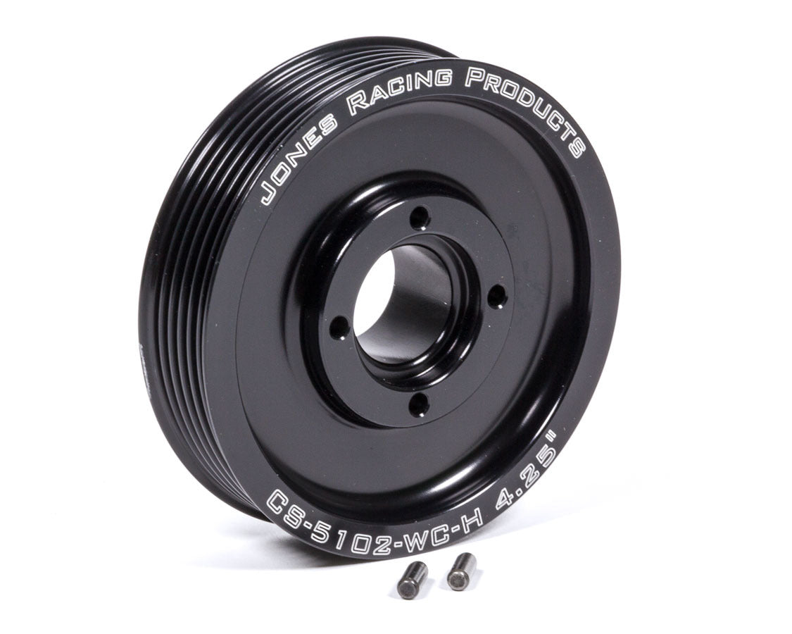 Crankshaft Pulley - Serpentine - 6-Rib - 4.25 in Diameter - 1 in Mandrel - Dual Dowel - Aluminum - Black Anodized - Each