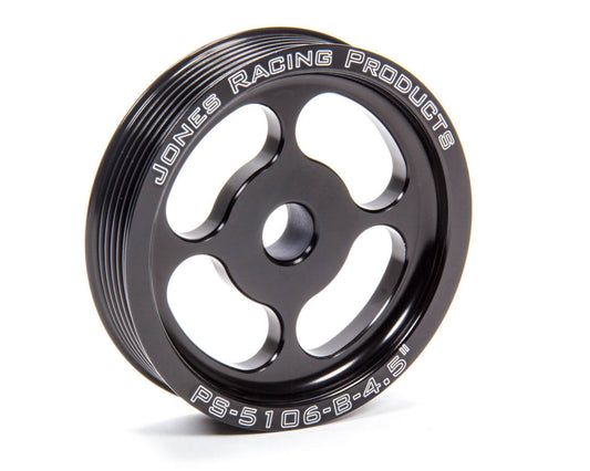 Power Steering Pump Pulley - Serpentine - 6-Rib - Press-On - 4.5 in Diameter - Aluminum - Black Anodized - Each