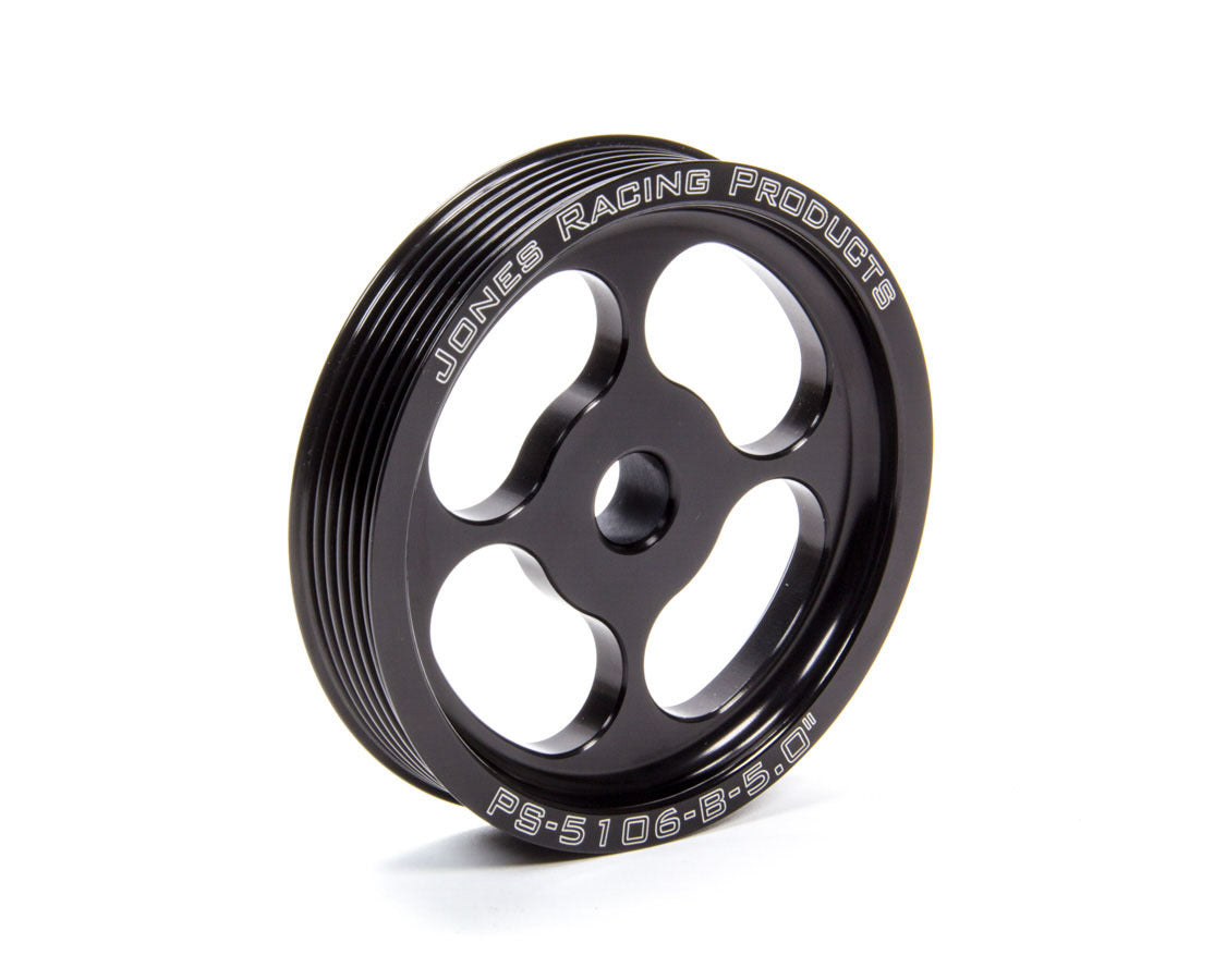 Power Steering Pump Pulley - Serpentine - 6-Rib - Press-On - 5 in Diameter - Aluminum - Black Anodized - Each