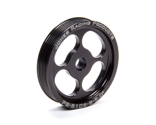 Power Steering Pump Pulley - Serpentine - 6-Rib - Press-On - 5 in Diameter - Aluminum - Black Anodized - Each