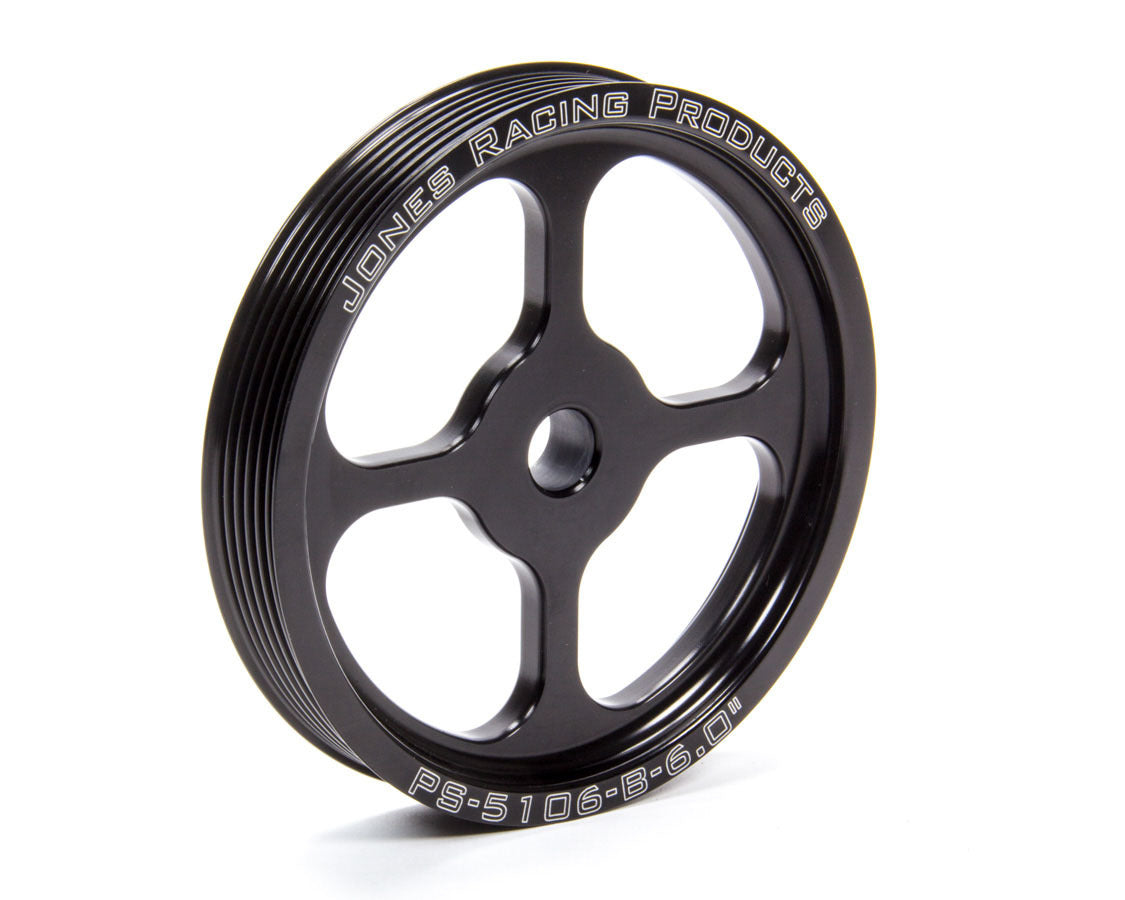 Power Steering Pump Pulley - Serpentine - 6-Rib - Press-On - 6 in Diameter - Aluminum - Black Anodized - Each