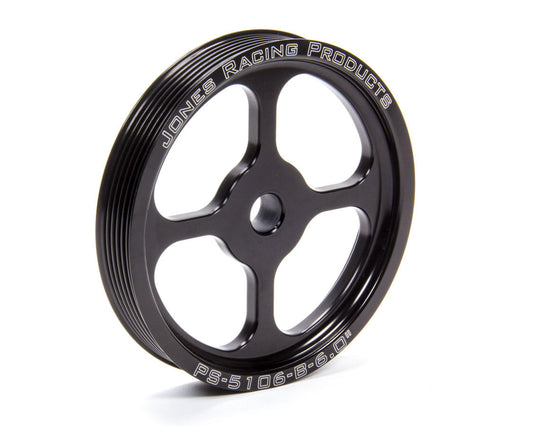Power Steering Pump Pulley - Serpentine - 6-Rib - Press-On - 6 in Diameter - Aluminum - Black Anodized - Each