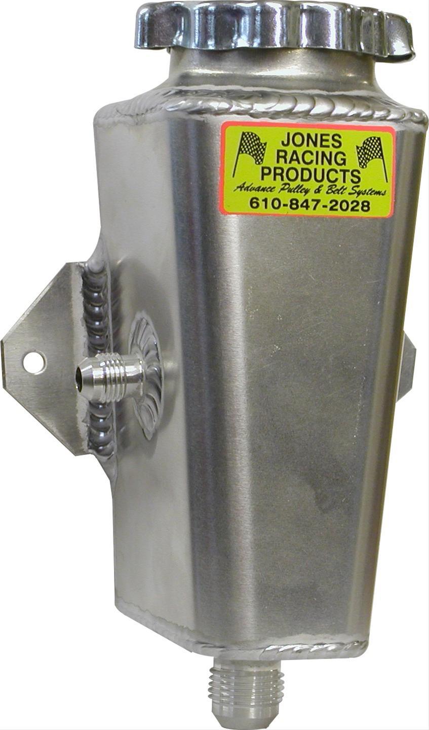 Power Steering Reservoir - 18 oz Capacity - 8 in Tall x 3-1/2 in Diameter - 6 AN Male Inlet - 10 AN Male Outlet - Aluminum - Natural - Each