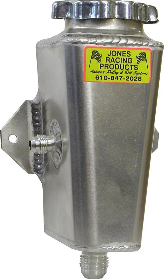 Power Steering Reservoir - 18 oz Capacity - 8 in Tall x 3-1/2 in Diameter - 6 AN Male Inlet - 10 AN Male Outlet - Aluminum - Natural - Each