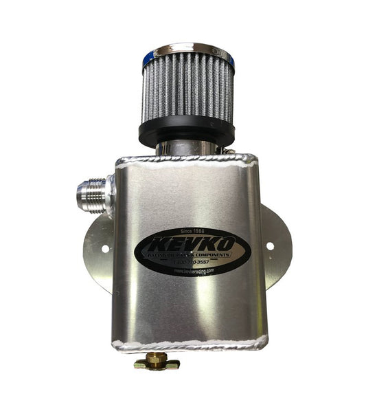 Breather Tank - Bolt-On - 4 in Wide x 3 in Deep x 5 in Tall - 1 qt - 12 AN Male Inlet - Petcock Drain - Breather Included - Aluminum - Natural - Each