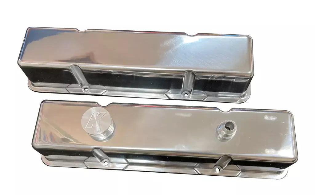 Valve Cover - Tall - 3.75 in Height - Baffled - Evacuation Fitting - Aluminum - Polished - Small Block Chevy - Pair