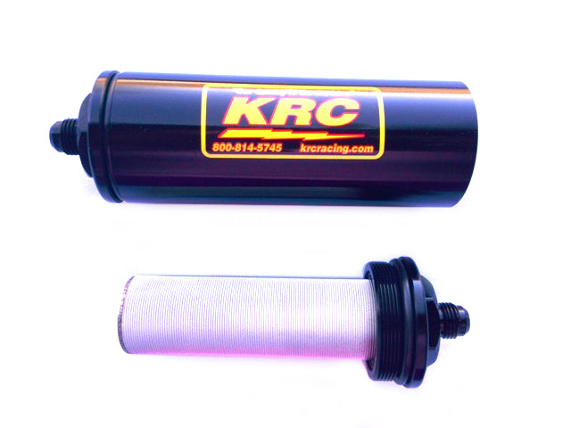 Fuel Filter - Race Ready - In-Line - Stainless Element - 7.500 in Long - 6 AN Male Inlet - 6 AN Male Outlet - Aluminum - Black Anodized - Each