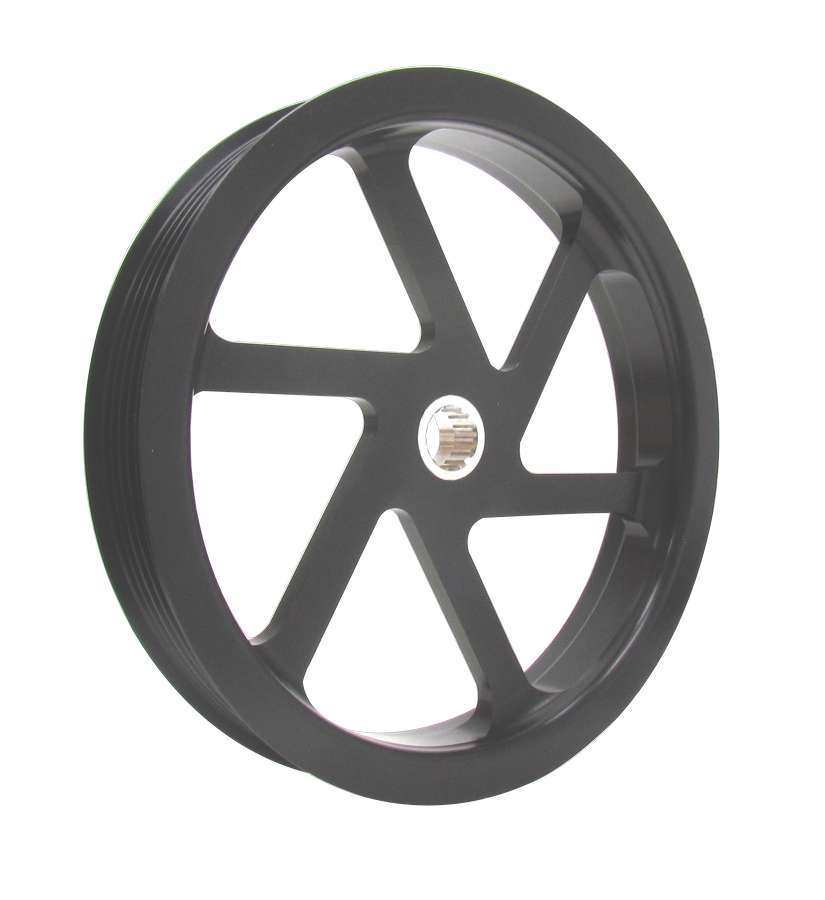 Power Steering Pump Pulley - Serpentine - 6-Rib - 6 in Diameter - Aluminum - Black Anodized - 17 Spline - KRC Power Steering Pumps - Each