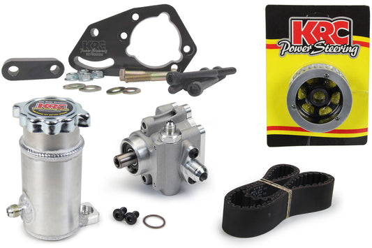 Power Steering Pump - Elite Series - Tandem Fuel Pump - Bellhousing Mount - Pulley / Belt / Bracket / Reservoir / Hardware Included - Aluminum - Natural - Kit