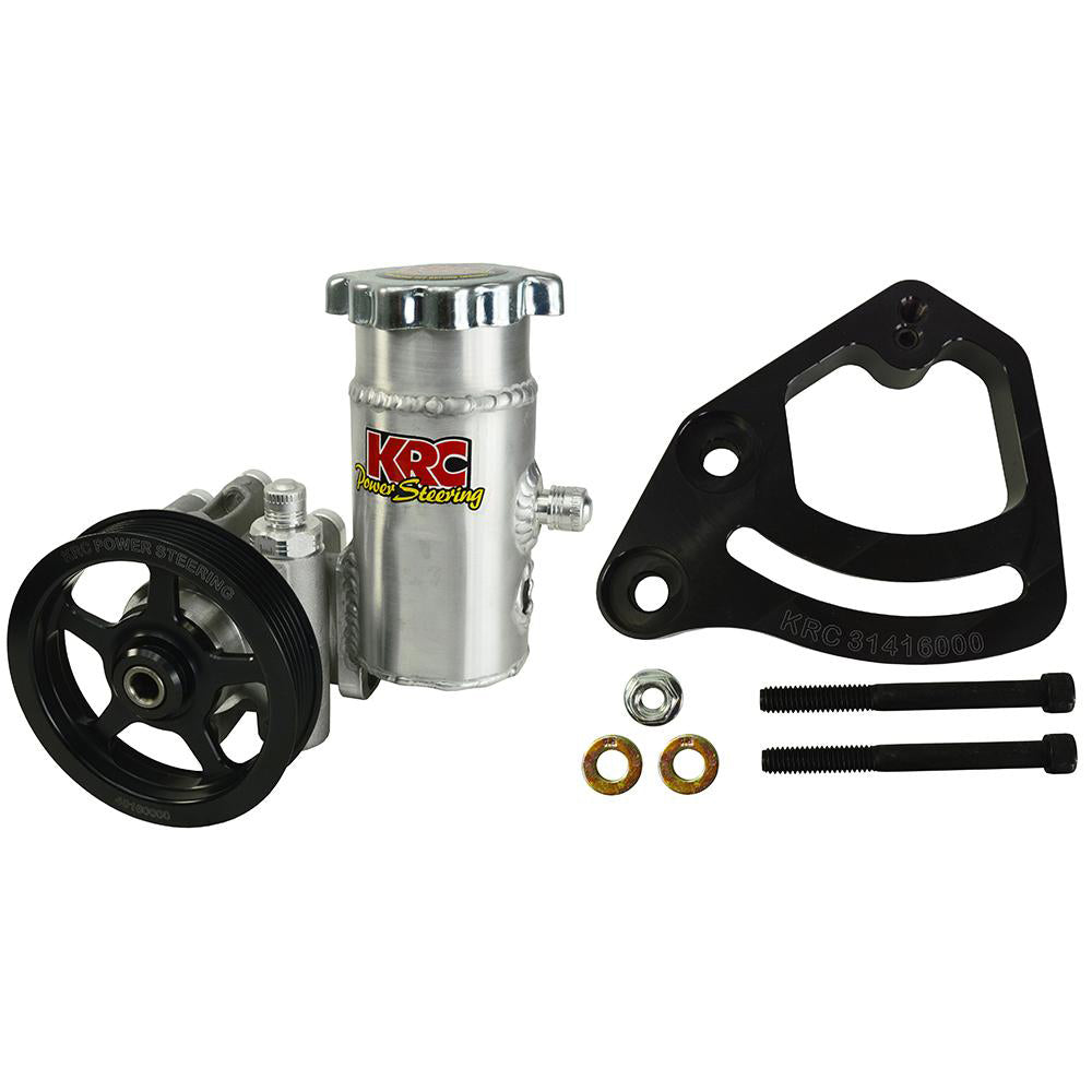 Power Steering Pump - Elite Series - GM Type 2 - 2.4 gpm - 1550 psi - Serpentine Pulley / Bracket / Reservoir / Hardware Included - Aluminum - Natural - Kit