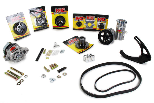 Pulley Kit - Pro Series - 3 and 6-Rib Serpentine - Head Mount PS Pump / Denso Alternator / Hardware / PS Tank Included - Aluminum - Black Anodized - Small Block Ford - Kit