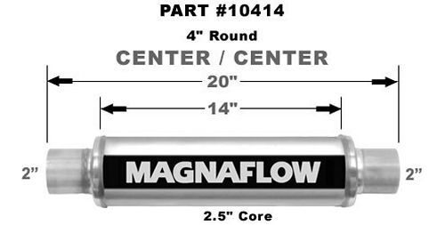 Muffler - 2 in Center Inlet - 2 in Center Outlet - 4 in Diameter - 20 in Long - Stainless - Natural - Universal - Each