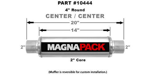 Muffler - 2 in Center Inlet - 2 in Center Outlet - 4 in Diameter - 20 in Long - Stainless - Natural - Each